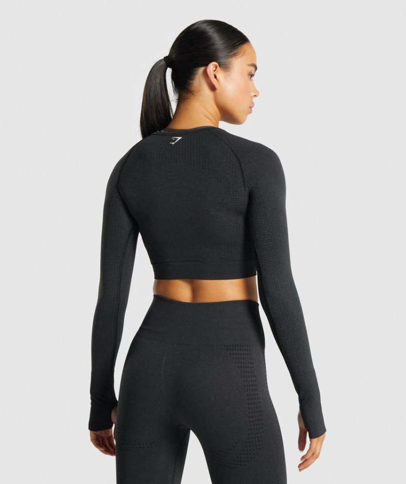 Women's Gymshark Vital Seamless 2.0 Long Sleeve Cropped Tops Black | NZ 3QJWDX